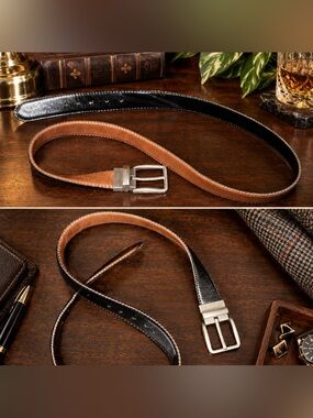 Men’s Size (42) Reversible Black & Brown Man-Made Leather Belt